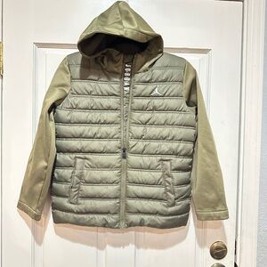Jordan Hybrid Jacket Boys Medium Green Long Sleeve Packable Down Hooded Full Zip